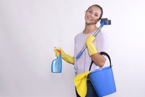 Cleaning products stored and handled with care during carpet cleaning